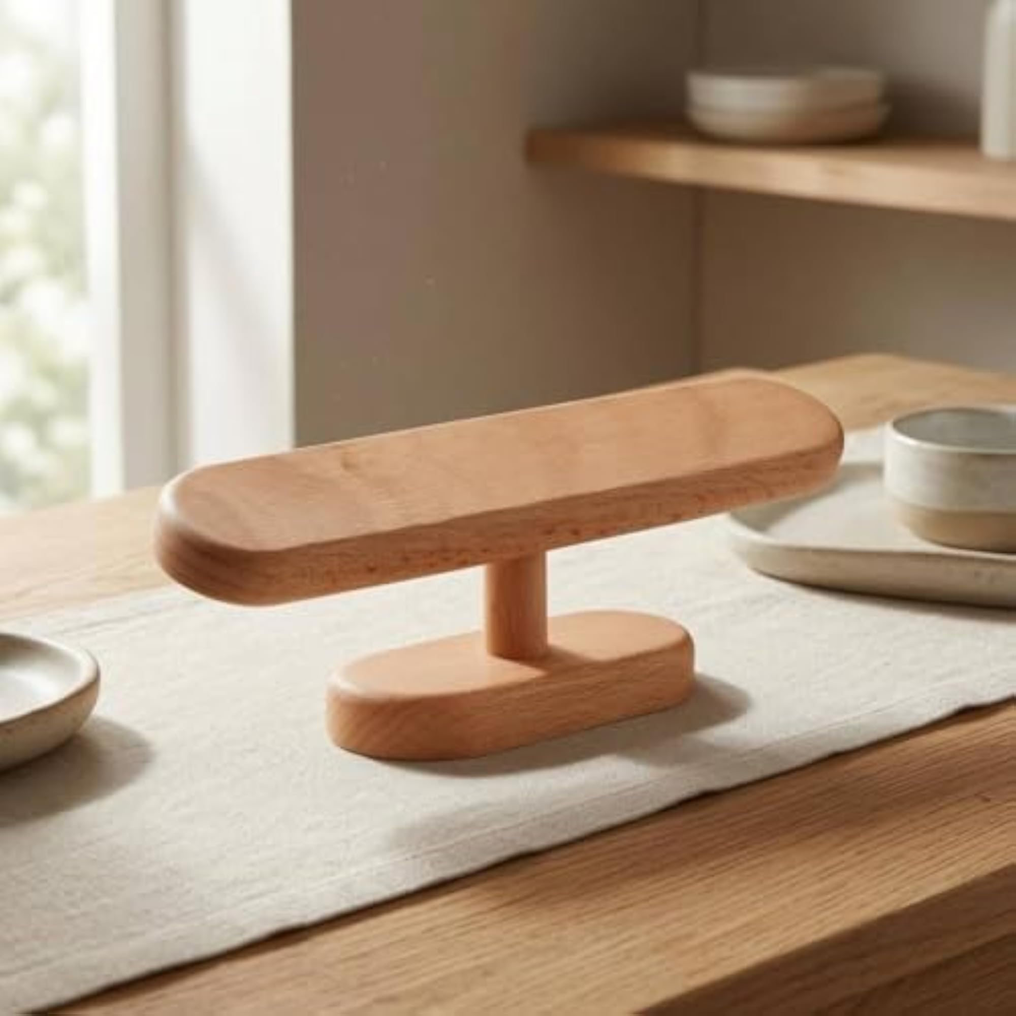 Tall T-Shaped Jewelry Stand, Natural Beech Wood