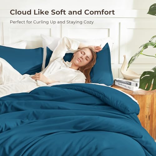 Image of Litanika Teal Comforter Full Size, 3 Pieces Turquoise Lightweight Solid Bedding Comforter Set, All Season Fluffy Bed Set (79x90In Comforter & 2 Pillowcases)