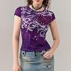 Geagodelia Women's T-Shirt Gothic Baby Tee Crop Top Ladies Short Sleeve Graphic Tshirt Summer Outfit Y2K Aesthetic Grunge Clothes Streetwear (A - Purple, S) #3