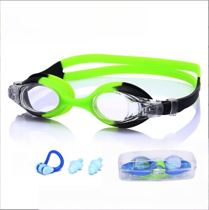 haetair Kids Swimming Goggles - Adjustable Silicone Waterproof Anti Fog UV Protection Clear Vision Swim Goggles for Boys Girls Age 3 to 14 (Black green)