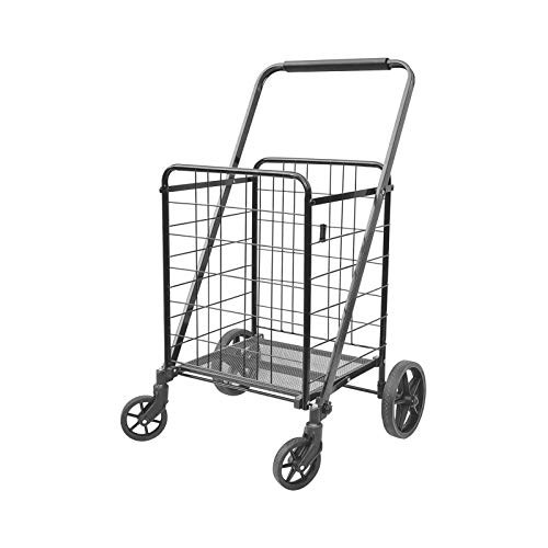 XINGLANG Folding Shopping Cart, Collapsible and Heavy Duty Grocery Cart, Easy Moving Deluxe Utility Cart with 360°Rolling Swivel Wheels, 80L Capacity Shopping Cart for Groceries(Black)