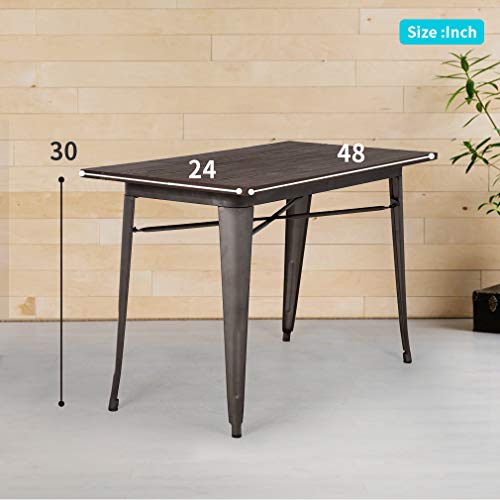 Fdw Metal Kitchen Table Dining Table Home Restaurant Wood Top Table 24 X 48 Inches Bar Coffee Table Indoor Outdoor Metal Base Table Patio Dining Table Patio Furniture,Bronze #TOP2
