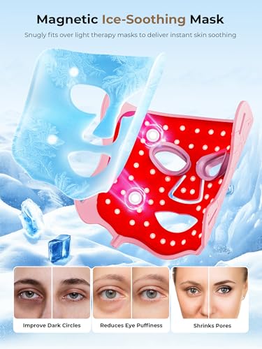 Image of Red Light Therapy Mask with Cooling Gel Pack, 7-Color NIR 850nm LED Face Mask, LED Light Therapy Mask (E106A) with Rechargeable Remote - 180 Mins Use, Red Light Mask Home Travel Gift, Pink