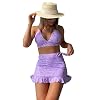 Floerns Women’s 3 Piece Bathing Suit High Cut Bikini Sets Swimsuit with Cover Up Skirt