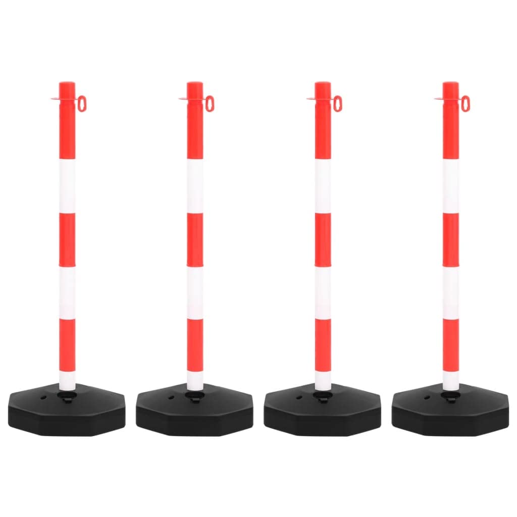 Juego de 4 postes de cadena con cadena de barrera de 10 m, juego de postes de advertencia para aparcamiento, entrada, zona de bloqueo, postes de delimitación de plástico resistente, rojo, blanco y