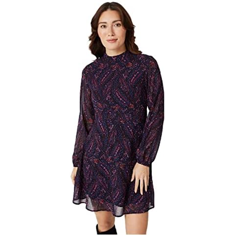 Izabel London Long Sleeve Skater Dress for Women UK with Round Neck Sheer Sleeves and Short Skirt. Navy Cover