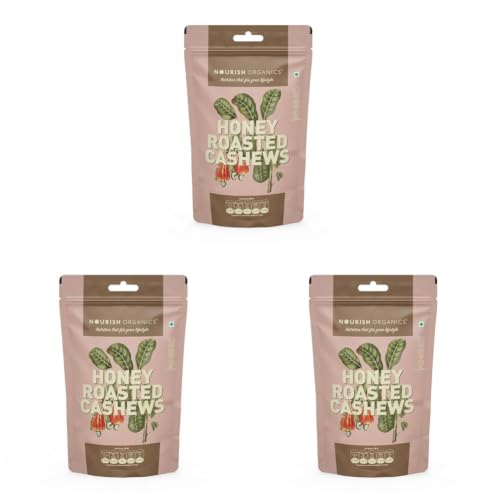 Image of Nourish Organics Honey Roasted Cashews 100gm Pack of 3 Sweet and Nutty Snack| Healthy and Nutrient Rich | No Refined Sugar | Clean Label