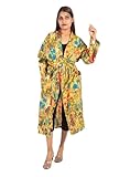 Alia Enterprises Women Kimono Robes | Indian All Frida Kahlo Print | 100% Cotton Night Gown | One Size (S to XL) (Yellow)