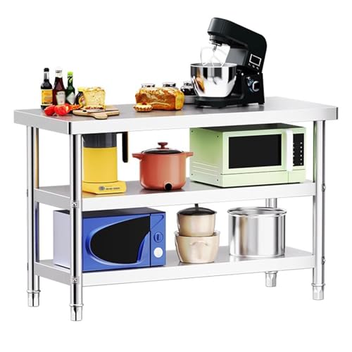 Banco de trabajo multifuncional de acero inoxidable con esquinas redondeadas, estante de cocina resistente, mesa de preparación versátil, mesa de trabajo de metal duradero
