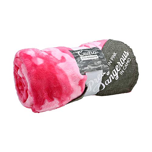 Pavilion Gift Company -Pretty In Pink Dangerous In Camo - Pink Camouflage 50 X 60 Inch Super Soft Royal Plush Blanket With Snack, Phone Or Remote Holder Pocket In The Corner (35153) #TOP1