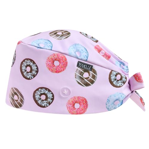 Image of Scrub Caps for Women with Buttons, Classic Surgical Caps | Double-Sided Printed, Adjustable,Long Hours, Sweatbands, Fabric Help Reduce Static Buildup