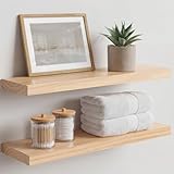 Homeforia 24 inch Natural Floating Shelf, High End Solid Real Wood 24inch Small Floating Shelves for Wall Mounted, Natural Wooden Floating Shelves, Heavy Duty Bracket, 24 X 6.5 X 1.75 in, Set of 2