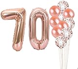 Partyzubehör zum 70. Geburtstag, Luftballons zum 70. Geburtstag, aus Rose-Gold, Zahl 70, Mylar-Ballon, Latex-Ballon-Dekoration, tolles süßes Geschenk zum 70. Geburtstag für Mädchen, Foto-Requisiten