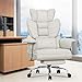 Desk Chair-Big Tall Heavy Duty Ergonomic Office Chair with Footrest/Armrests, High Back PU Leather Cross Legged Executive Computer Recliner, Comfy Adjustable Home Office White Swivel Work Study Chair
