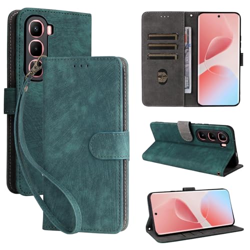 Mifmaney for Infinix Hot 60 Pro+ 4G Flip Cover with Detachable lanyard, PU Leather Full Body Protection Shockproof Flip Mobile Phone Case, RFID Anti-theft Brush Folio Wallet Case