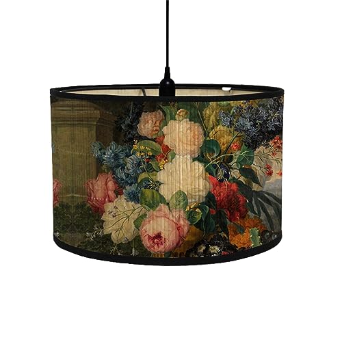 FANSU Round Drum Light Shade for Table Lamp, Classical Pattern Pendant Lampshades Easy Fit for Living Rooms, Bedroom, Hallways, Reading Room (30 * 20cm,Flowers)