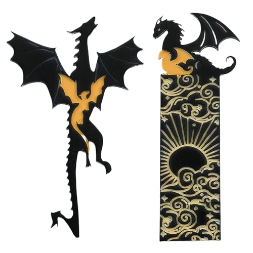 2 Piezas Marcapáginas Acrilico, Dragón Marcapaginas En Oro Negro, Marcadores Accesorios para Libros Regalo para Lectores Adultos y Niños Entusiastas De La Lectura (A)