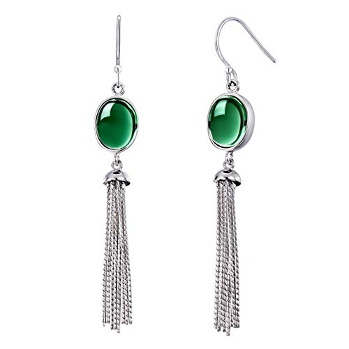 Pendientes de plata 925 con borla y circonita verde de alta joyería para mujer