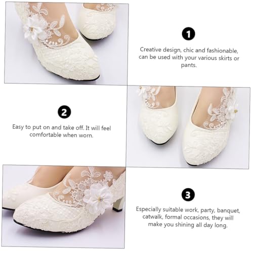 Chaussures de Mariage Dentelle Blanche Talon 5cm Escarpins Soirée Taille 38