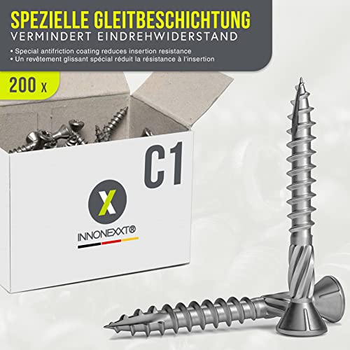 Miniatura 4 de Innonexxt Tornillos Para Terraza Muesca De Corte Torx C1-5,0x40mm - 200 Piezas Tornillos Para Tarimas De Acero Inoxidable De Primera Calidad Con Recubrimiento Deslizante, Tornillo Tarima Madera