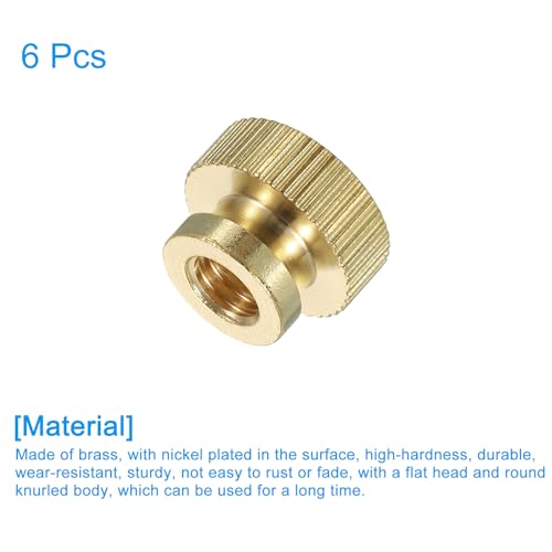 QUARKZMAN Gerändelte Daumenmuttern, 6 Stück M6 x D14mm x H11mm Messing Griffmuttern Rändelmuttern mit Hohem Kopf Befestigungselemente für 3D-Drucker-Teile Druckbett