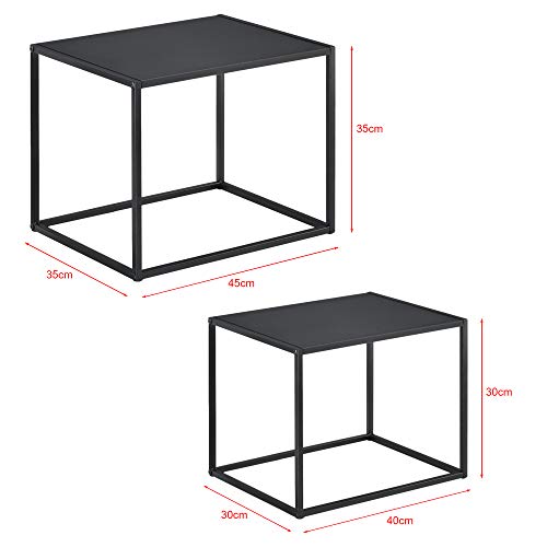 Lot 2 Tables Basses Rectangulaires Métal Noir Mat en.casa
