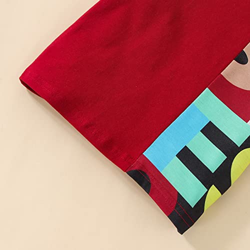 Suéter infantil de manga curta com estampa de letras de desenho animado para meninos e meninas, Verm