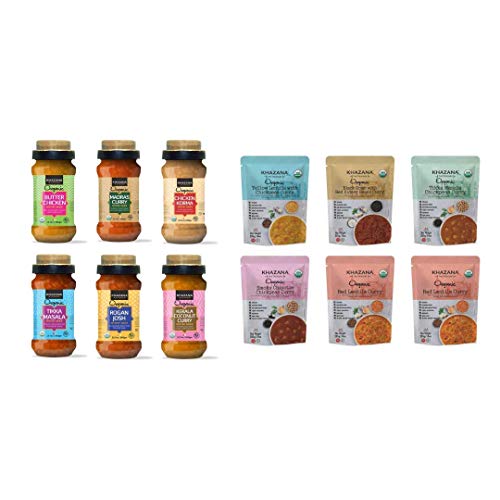 Khazana Organic Simmer Sauce Variety 6-Pack + Ready To Eat Meals Variety 6-Pack - Customized Indian Meal Bundle | Non-Gmo, Vegan, Kosher, Gluten Free | Authentic Indian Cuisine #TOP12