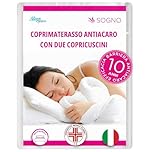 Allergosystem Set Coprimaterasso Antiacaro Matrimoniale con Cerniera 170x200cm e 2 Federe Cuscino Letto 50x80cm - Dispositivo Medico Antiacaro e Anallergico MADE IN ITALY - Linea Sogno