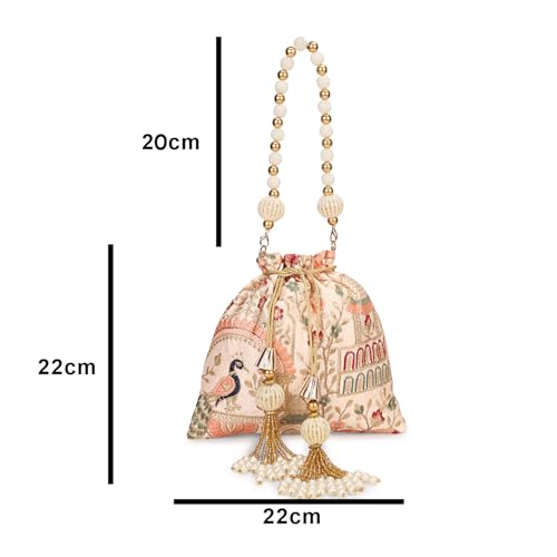 Image of LONGING TO BUY Indian Ethnic Pearls & Sequence Potli Bag for Women, Wedding Potli Bag and For Ethnic Wear