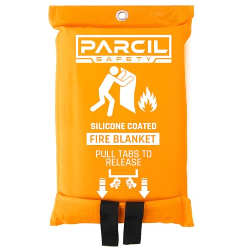 Image of Parcil Safety SB-100 Silicone Coated Emergency Fire Blanket (40 in. x 40 in.) Emergency Kit Fire Extinguisher for Home & Kitchen, Woven Fiberglass Household Essentials, Chemical Free, No Mess