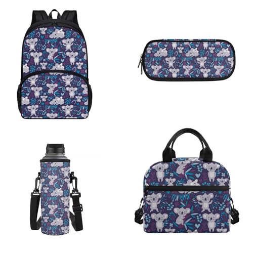 4 pezzi zaino pranzo borsa portamatite porta bottiglia dacqua per bambini adulti isolato Koala. Onesized Zaino per unisex leggero