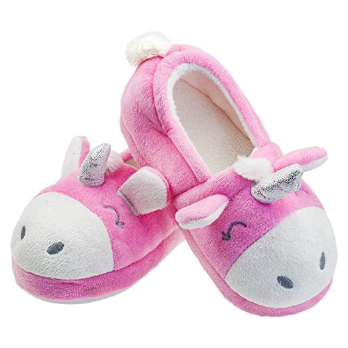LULEX Girls Unicorn Slippers Bedroom Cute Animals House Shoes for Toddler Kid Comfortable Non-Skid Cozy Soft House Slippers 7 M US Pink Unicorn