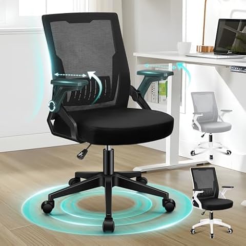 ALFORDSON Krzesło biurowe z podparciem lędźwiowym, ergonomiczne krzesło na biurko ze składanymi podłokietnikami z oddychającej siatki, regulowana wysokość i odchylane oparcie z obrotowymi kółkami