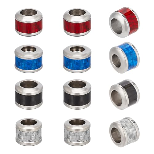 UNICRAFTALE 12pcs 4 Colors Paracord Bead Stainless Steel Column Spacer Beads 6mm Large Hole Beads Metal Spacer Beads for Knives Pendant Flashlight Knuckles Bracelet Parachute Beads