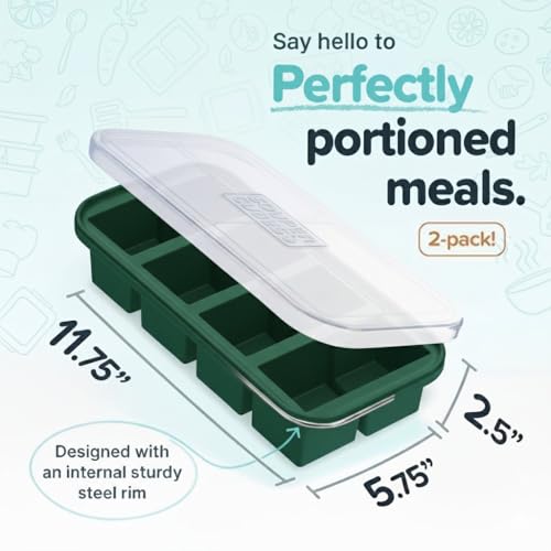 Image of Souper Cubes 1 Cup Silicone Freezer Molds with Lids, Kale, 2-Pack | 100% Platinum-Cured Silicone Freezer Cubes, Oven and Microwave Safe, Perfect for Freezing Soup, Protein, Grains and More