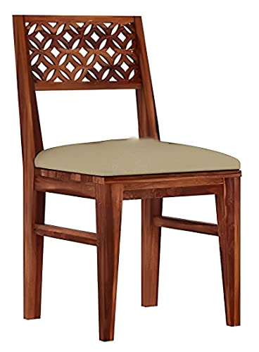 Image of DIA Chitra Furniture Sheesham Solid Wood Six Seater Honey Finish Dining Table Set with 4 Chair and 1 Bench, Cream Cushion