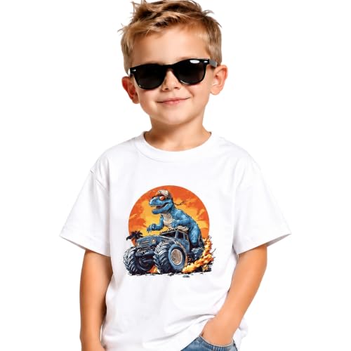 Image of Dinosaur Shirt for Kids Boys Girls Funny Toddler Dino Short Sleeve Graphic Cotton Tee Top 2-7T