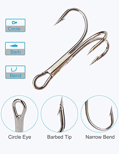 Beoccudo Treble Hooks Kit, Saltwater Freshwater Size 2 4 6 8 10 Triple Fishing High Carbon Steel Hooks #TOP5