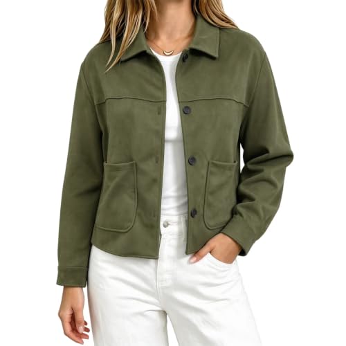 Faux Suede Jacket Women Lightweight Button Lapel Neck Vintage Coats - image 1