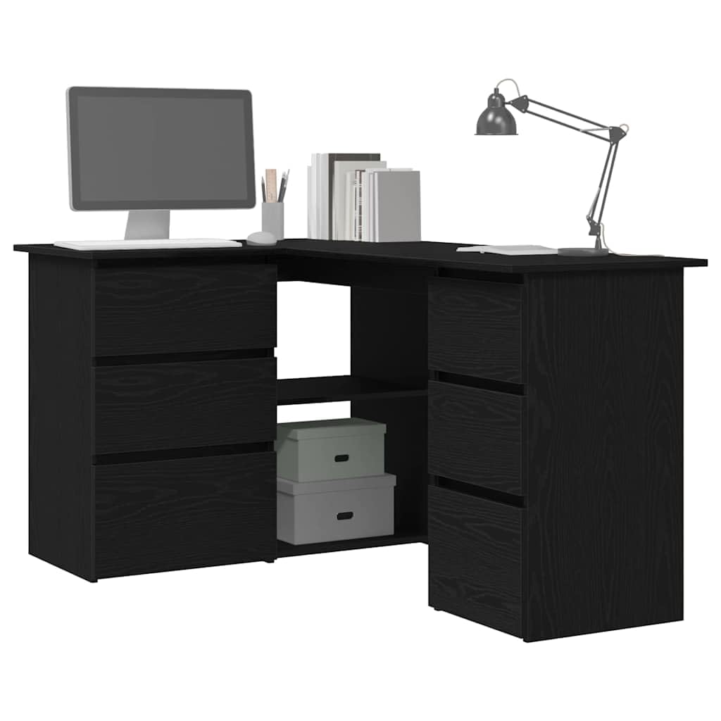 Scrivania da lavoro per computer, scrivania da ufficio, segretario con scaffale, nero, effetto rovere, 145 x 100 x 76 cm, per casa, ufficio, studio, appartamento