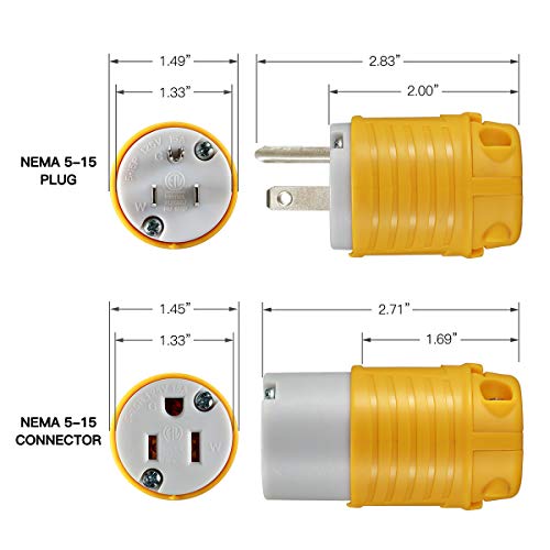 image for Miady Extension Cord Ends Male and Female, 15 Amp 125 Volt Heavy Duty 