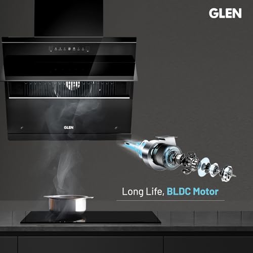 Image of Glen Chimney Auto Clean Vertical Glass Chimney for Kitchen Filter-less with Heat Sensor, BLDC Motor 1600 m /h - 90cm (CH 6073 HSR DC AC)