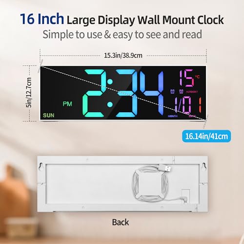 HAITANG 16.5'' Large Digital Wall Clock with Remote Control - Image 3