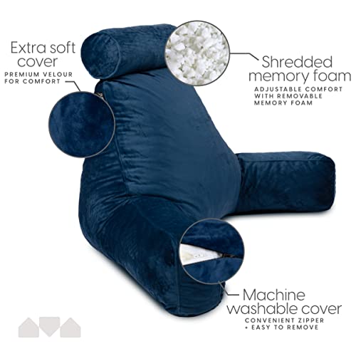 Milliard Extra Large Reading Pillow With Shredded Memory Foam, Wedge Back Rest Pillow For Sitting In Bed With Removable Velour Cover –24X18 Inches (Navy Blue) #TOP2