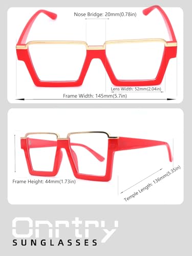 Image of Onrtry Oversized Square Blue Light Glasses for Women Men Fashion Semi Rimless Glasses Non Prescription Eyeglasses