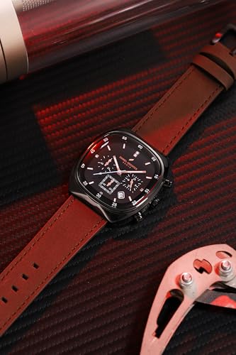 Image of Daniel Hechter Paris Bercy Collection Analog Quartz Watch for Men with Square Dial, Multifunction Sub-Dials, Date Display, Crystal Hour Markers and Leather Strap - DHM1001