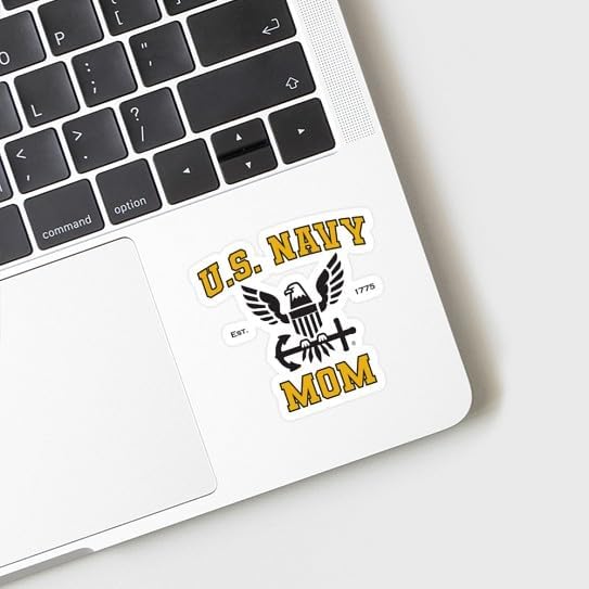 CafePress U.S. Navy Mom Black and Gold Small Die Cut Sticker, 3"x4" Glossy Finish