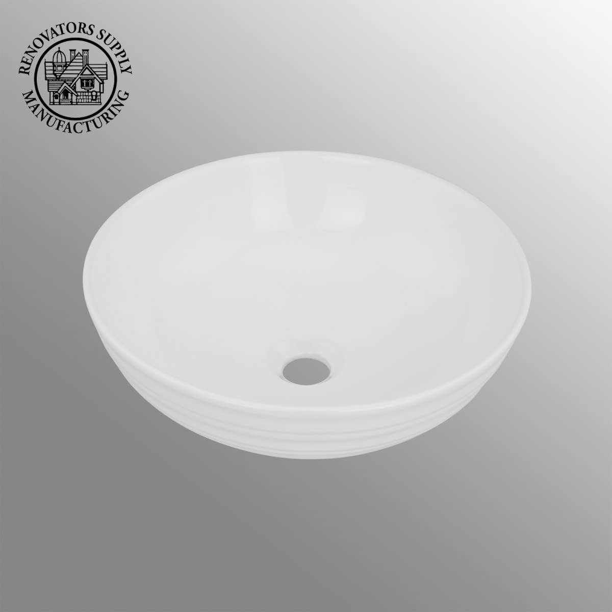 Renovators Supply Manufacturing Cassini 15.5" Round White Countertop Vessel Bathroom Sink, Porcelain, Above Counter