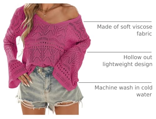 Image of Cakulo Womens Summer Crochet Tops Boho Off Shoulder Sweaters Lightweight V Neck Loose Vacation Resort Wear 2026